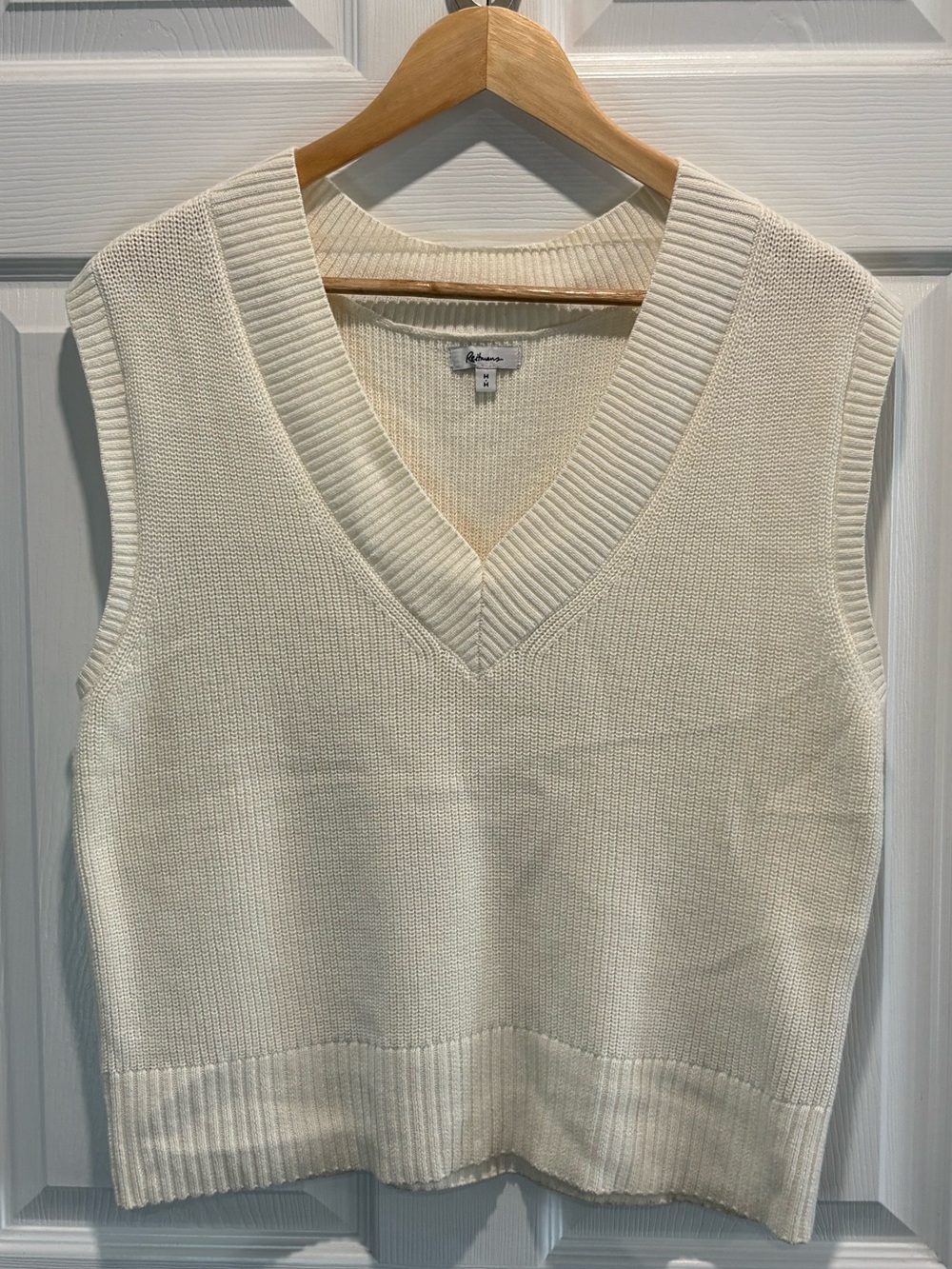 Reitmans V-Neck Knit Sweater Vest Sleeveless Cotton Blend, Cream, Size M